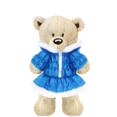 White Teddy Plushie with Light Blue Coat and Skirt