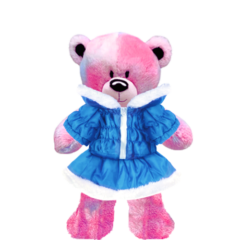 Pinky Teddy Plushie with Light Blue Coat and Skirt