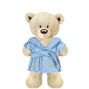 White Teddy Plushie With Blue Bear Bathrobe