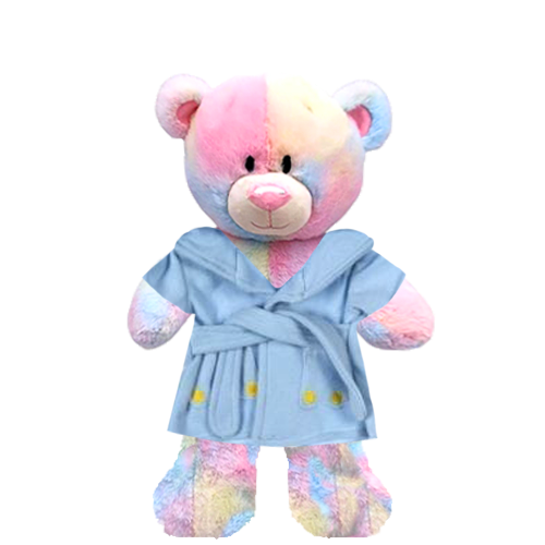 Rainbow Teddy Plushie With Blue Bear Bathrobe