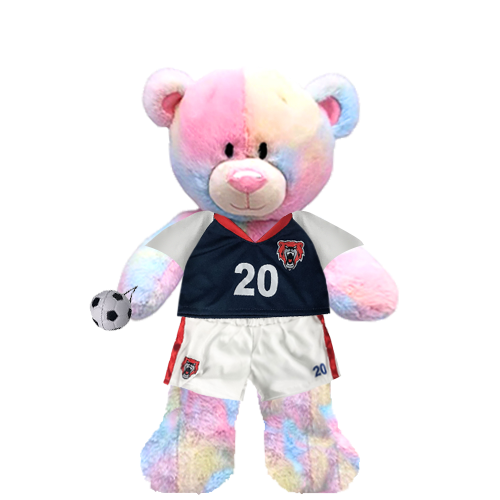 Rainbow Teddy Plushie With Blue Soccer Outfit
