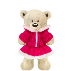 White Teddy Plushie with Hot Pink Coat and Skirt
