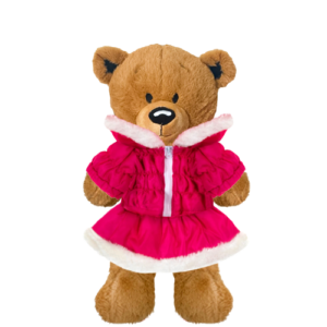 Brown Teddy Plushie with Hot Pink Coat and Skirt