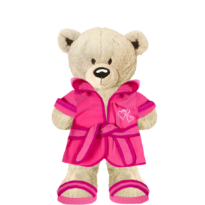 White Teddy Plushie With Pink Robe and Sandals