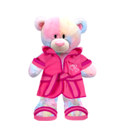 Rainbow Teddy Plushie With Pink Robe and Sandals