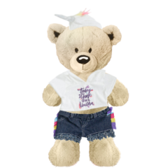 White Teddy Plushie with Unicorn Hoodie and Jean Shorts