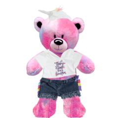 Pinky Teddy Plushie with Unicorn Hoodie and Jean Shorts
