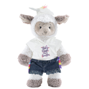Sheep Plushie with Unicorn Hoodie and Jean Shorts