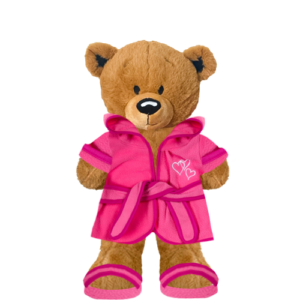 Brown Teddy Plushie With Pink Robe and Sandals