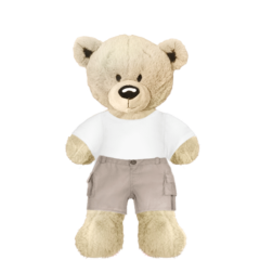 White Teddy Plushie With White Shirt and Cargo Pants