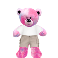 Pinky Teddy Plushie With White Shirt and Cargo Pants