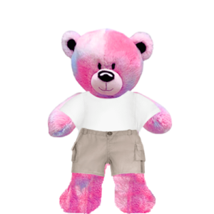 Pinky Teddy Plushie With White Shirt and Cargo Pants