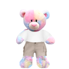 Rainbow Teddy Plushie With White Shirt and Cargo Pants