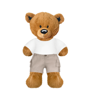 Brown Teddy Plushie With White Shirt and Cargo Pants