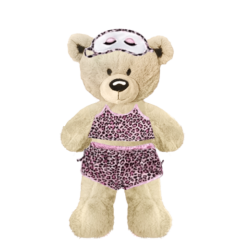White Teddy Plushie with Pink Leopard PJ