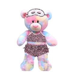 Rainbow Teddy Plushie with Pink Leopard PJ