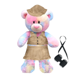 Rainbow Teddy Plushie with Safari Outfit and Skirt