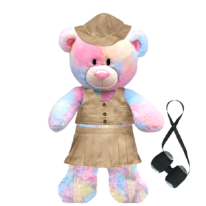Rainbow Teddy Plushie with Safari Outfit and Skirt