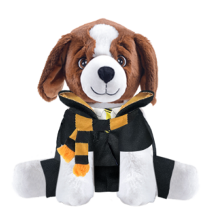 Brown Dog Plushie With Yellow Wizard Costume