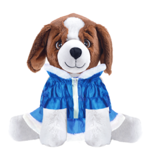 Brown Dog Plushie with Light Blue Coat and Skirt