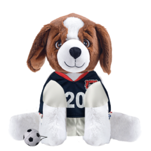 Brown Dog Plushie With Blue Soccer Outfit