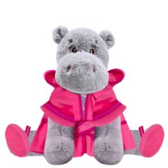 Hippo Plushie With Pink Robe and Sandals