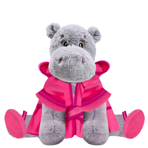 Hippo Plushie With Pink Robe and Sandals