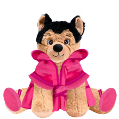 German Shepherd Plushie With Pink Robe and Sandals