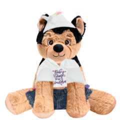 German Shepherd Plushie with Unicorn Hoodie and Jean Shorts