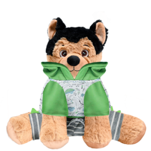 German Shepherd Plushie with Dino Hoodie and Shorts