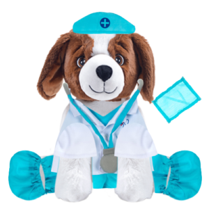 Brown Dog Plushie with Doctor’s Outfit