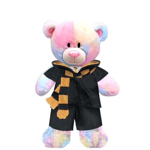 Rainbow Teddy Plushie With Yellow Wizard Costume