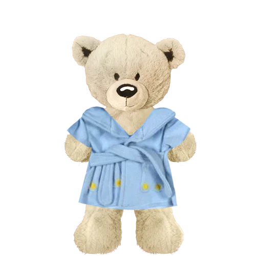 White Teddy Plushie With Blue Bear Bathrobe