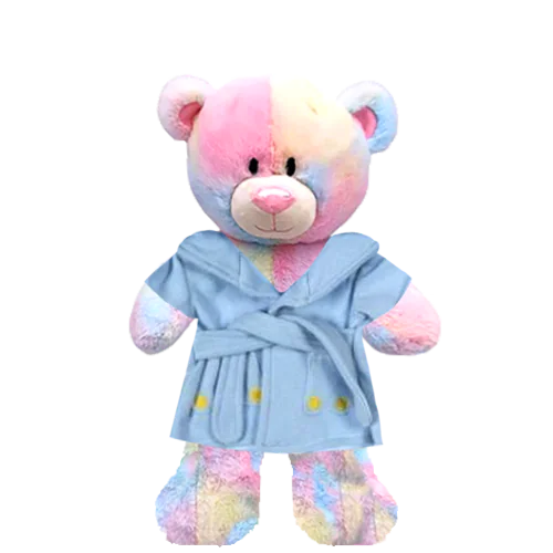 Rainbow Teddy Plushie With Blue Bear Bathrobe