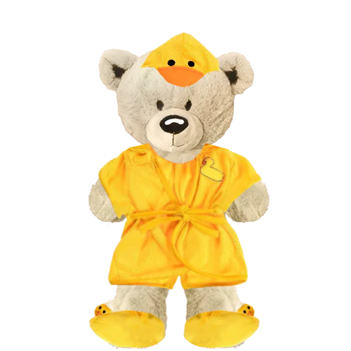 White Teddy Plushie With Duck Robe And Slippers