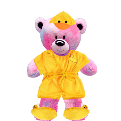 Pinky Teddy Plushie With Duck Robe And Slippers