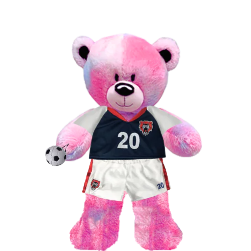Pinky Teddy Plushie With Blue Soccer Outfit