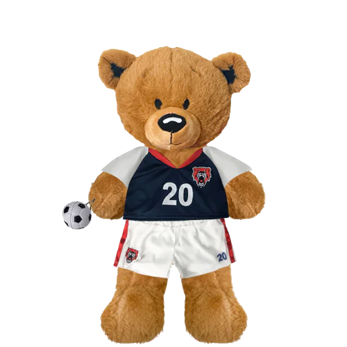 Brown Teddy Plushie With Blue Soccer Outfit