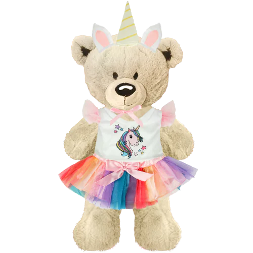White Teddy Plushie With Unicorn Outfit