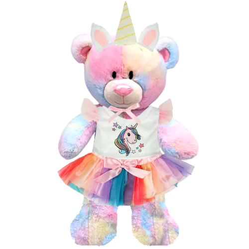 Rainbow Teddy Plushie With Unicorn Outfit