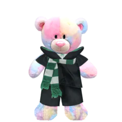 Rainbow Teddy Plushie With Green Wizard Costume