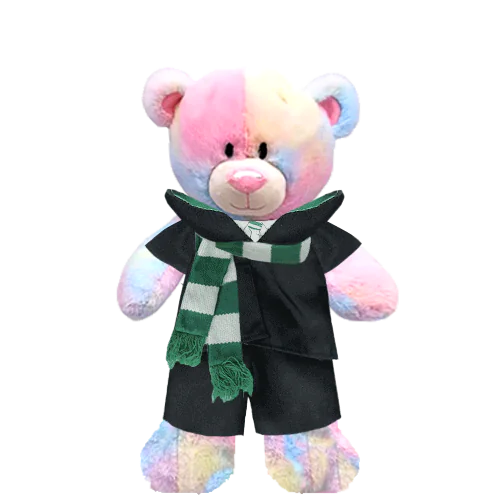 Rainbow Teddy Plushie With Green Wizard Costume