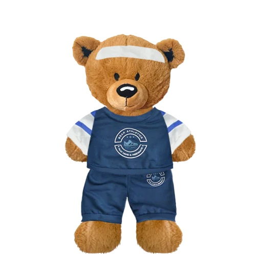 Stuffed plushie bear in workout outfit