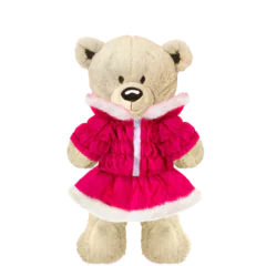 White Teddy Plushie with Hot Pink Coat and Skirt
