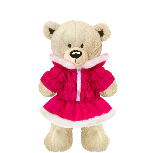 White Teddy Plushie with Hot Pink Coat and Skirt