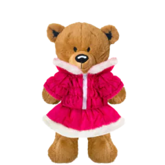 Brown Teddy Plushie with Hot Pink Coat and Skirt