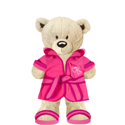 White Teddy Plushie With Pink Robe and Sandals