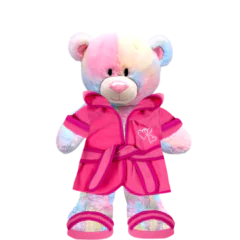 Rainbow Teddy Plushie With Pink Robe and Sandals