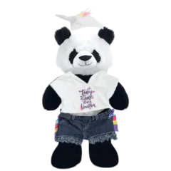 Panda Plushie with Unicorn Hoodie and Jean Shorts