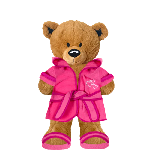 Brown Teddy Plushie With Pink Robe and Sandals